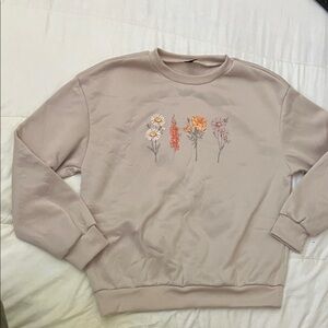 SHEIN Beige Ribbed Collar Sweatshirt